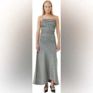 Checkered Ruched Long Slip Dress NWOT 34